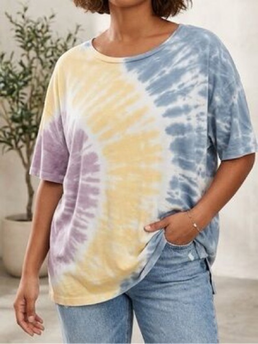 American Eagle Outfitters Tie-Dye Short Sleeve Tee in Blue, Yellow & Purple